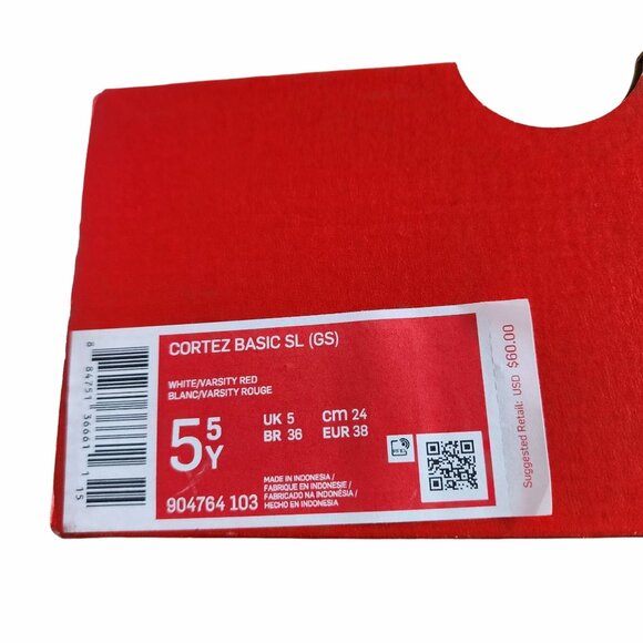 ❤️Nike Cortez Basic SL GS 5.5Y Big Kids Shoes Retro White Red Sneaker 904764-103 - Picture 8 of 12